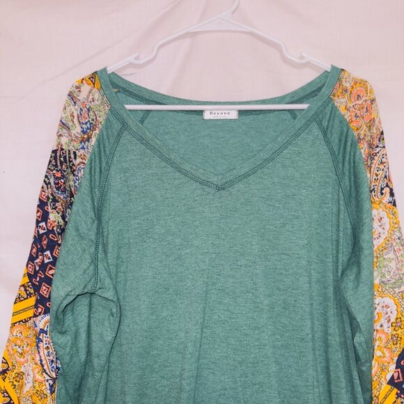 Amazon Branded Green Paisley Print Sleeve Pullover Top women's size large - Picture 4 of 7